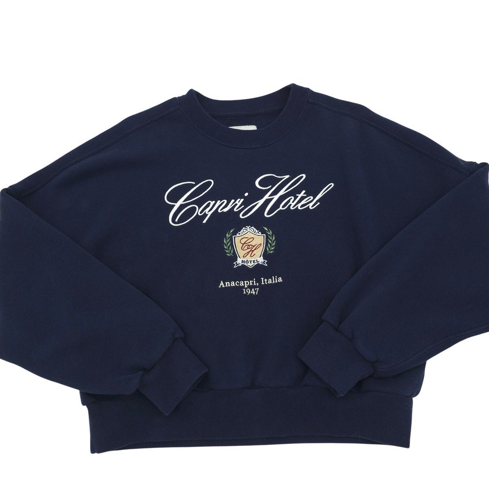Abercrombie & Fitch Capri Hotel Embroidered Navy Crewneck Sweatshirt L